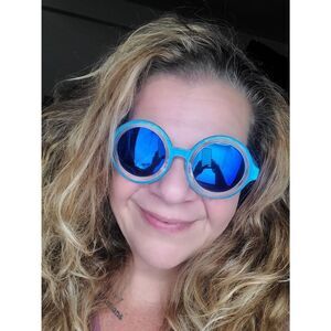 Petals and Peacocks Extasy Blue Round Reflective Sunglasses